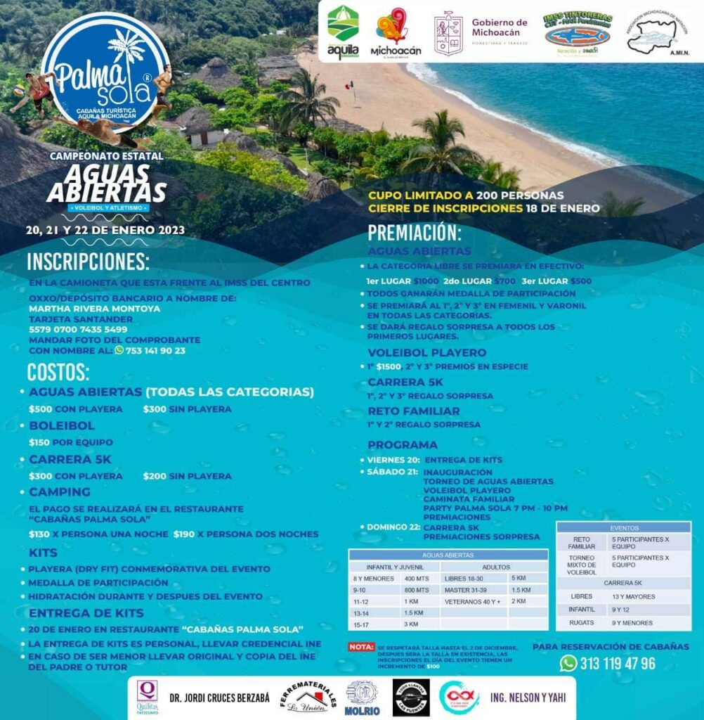 Del 20 al 22 de enero, Concurso Estatal de Aguas abiertas en playa Palma Sola