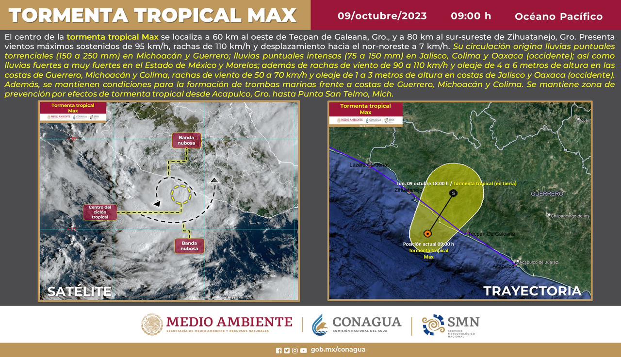 En alerta PC Estatal ante llegada de la Tormenta Tropical “Max”