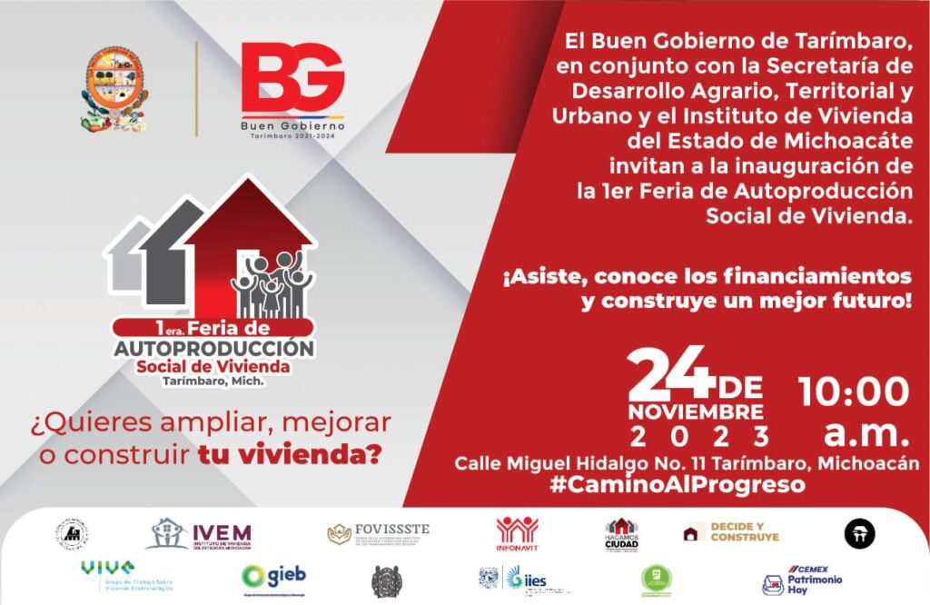 Invita Buen Gobierno de Tarímbaro a la Primera Feria de Autoproducción de Vivienda en Tarímbaro