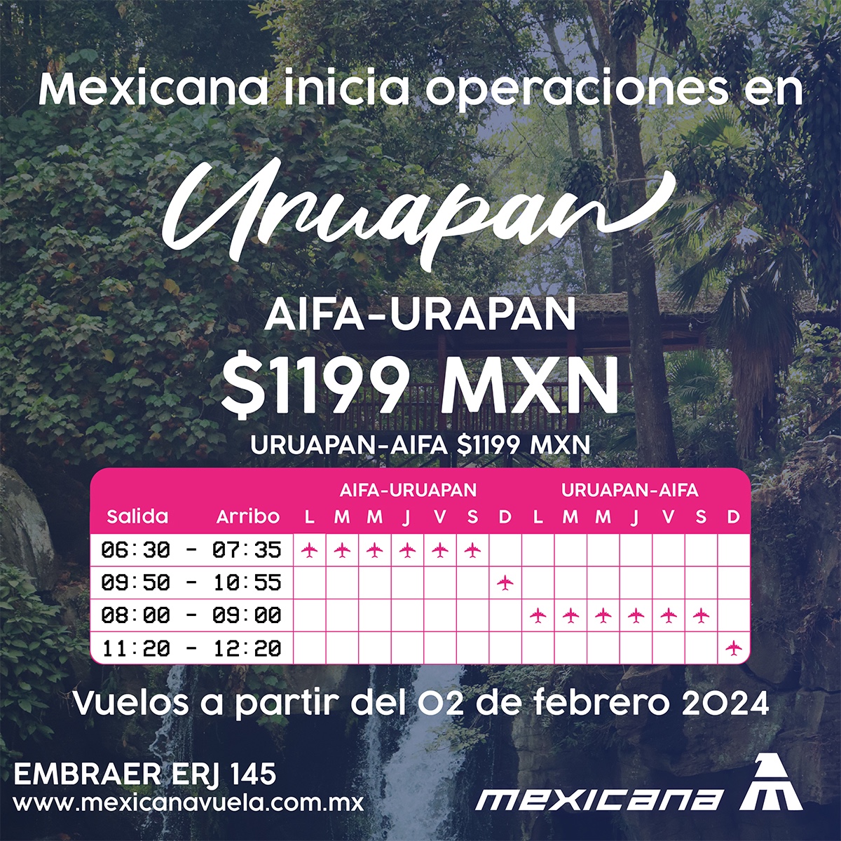 Mañana Uruapan estrena vuelo de Mexicana